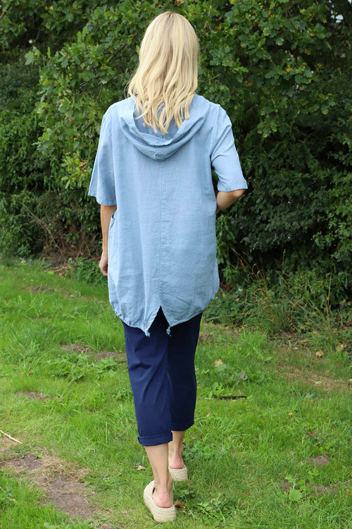 Linda Hooded Linen Top Blue - Image 4