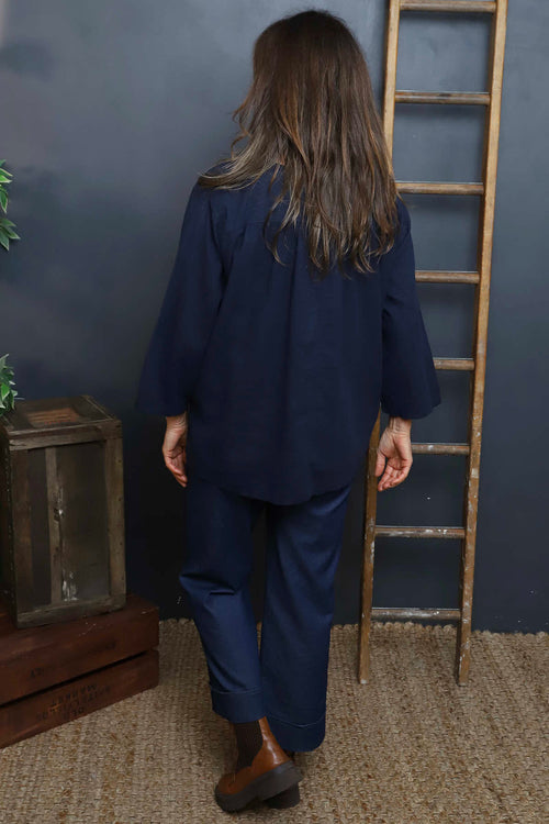 Grace Linen Top Navy - Image 4