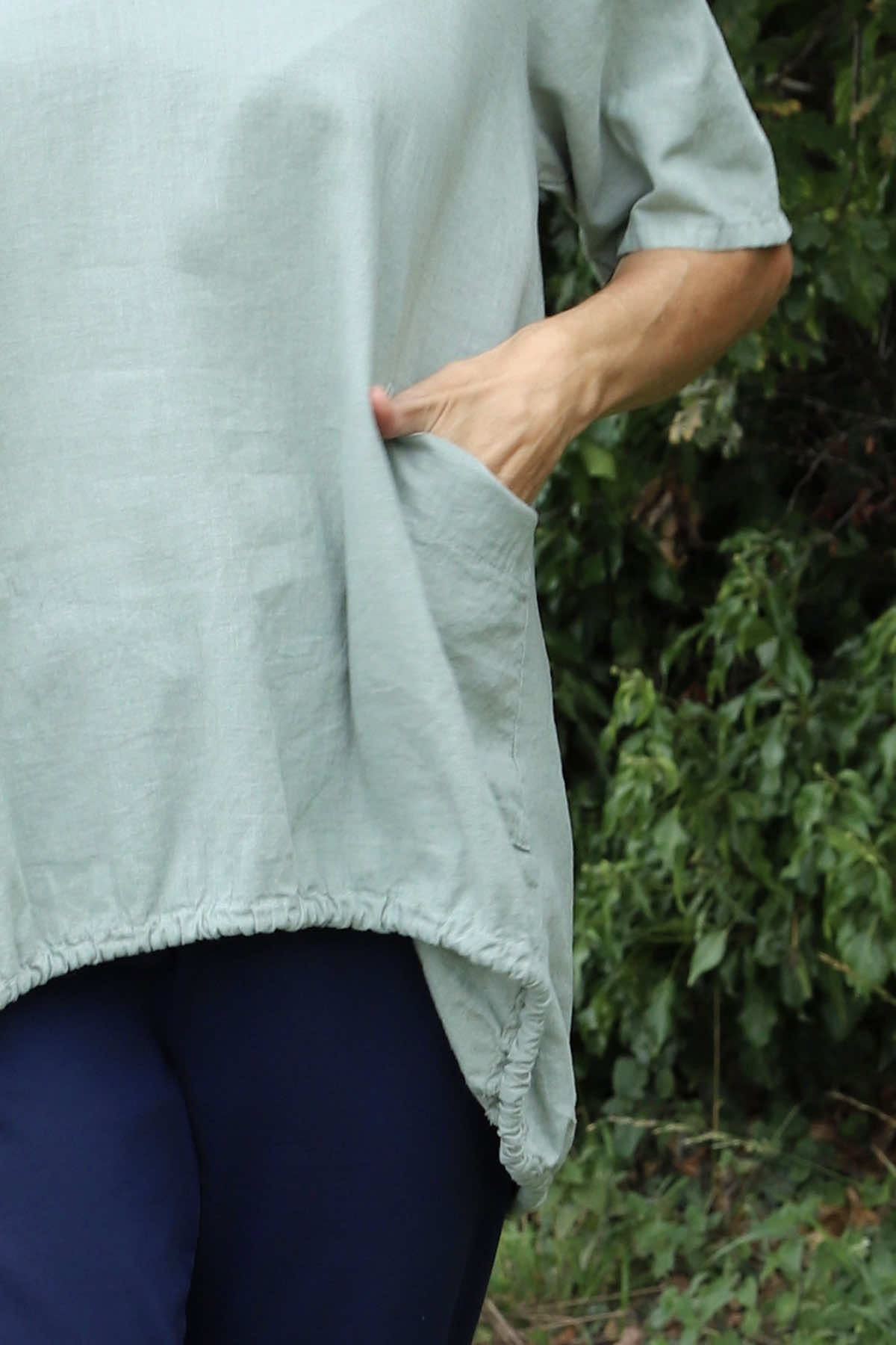 Linda Hooded Linen Top Khaki