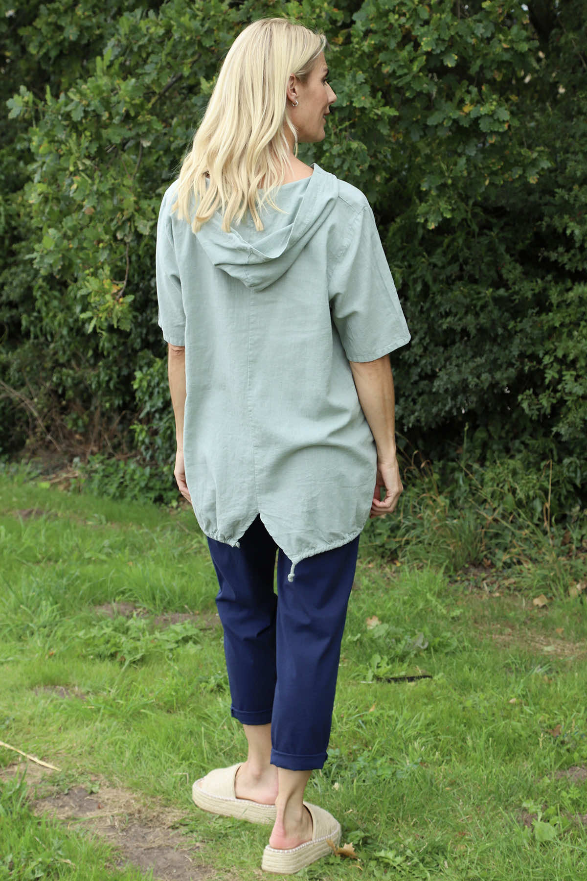 Linda Hooded Linen Top Khaki