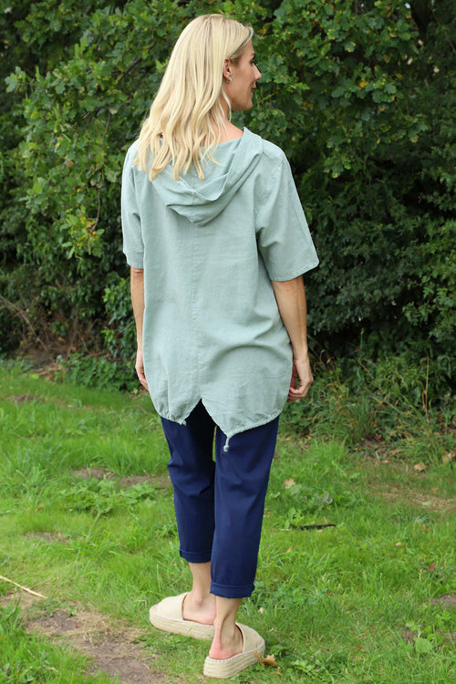 Linda Hooded Linen Top Khaki - Image 4