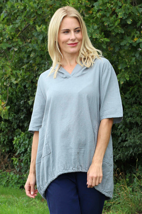 Linda Hooded Linen Top Mid Grey - Image 1