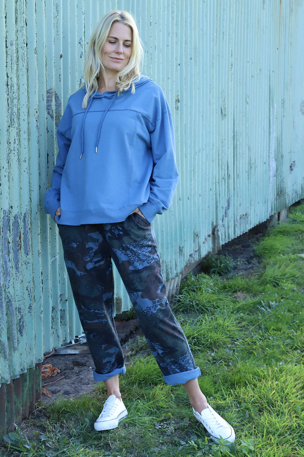 Jemima Print Cotton Joggers Blue