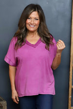 Luisa Washed V-Neck Cotton Top Berry Berry - Luisa Washed V-Neck Cotton Top Berry