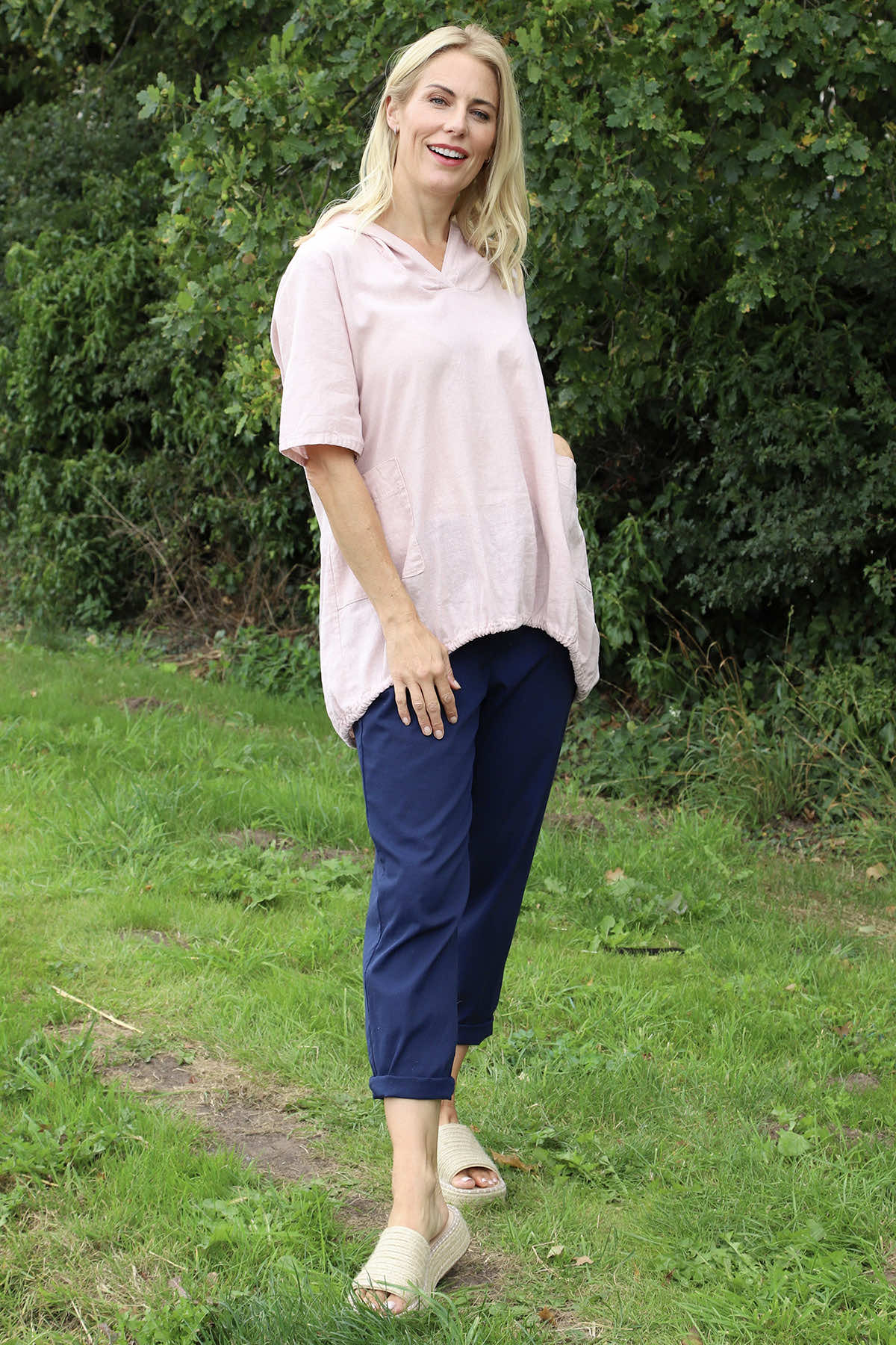 Linda Hooded Linen Top Pink