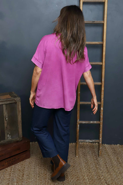 Luisa Washed V-Neck Cotton Top Berry - Image 4