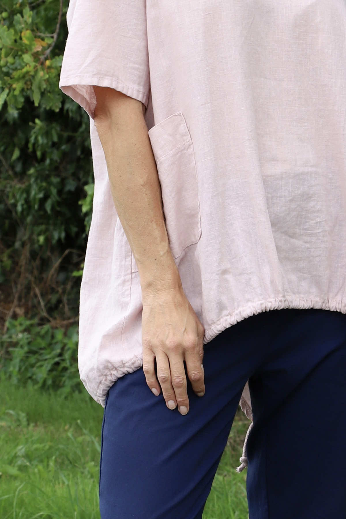 Linda Hooded Linen Top Pink