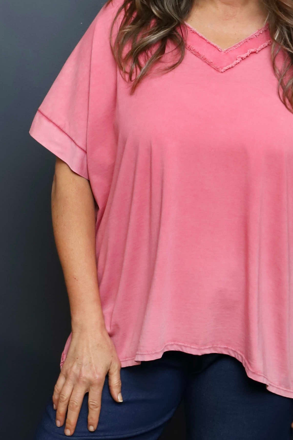 Luisa Washed V-Neck Cotton Top Red