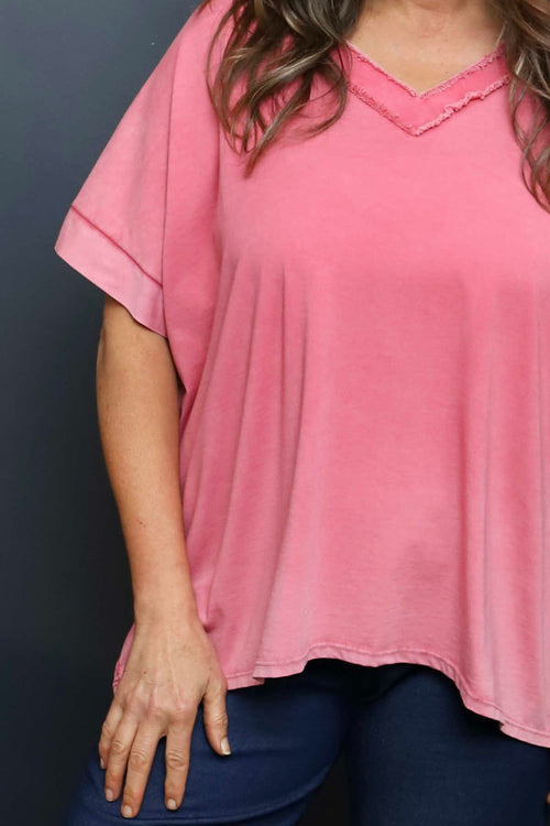 Luisa Washed V-Neck Cotton Top Red - Image 3