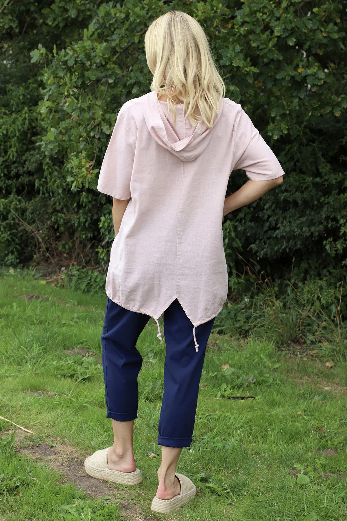 Linda Hooded Linen Top Pink
