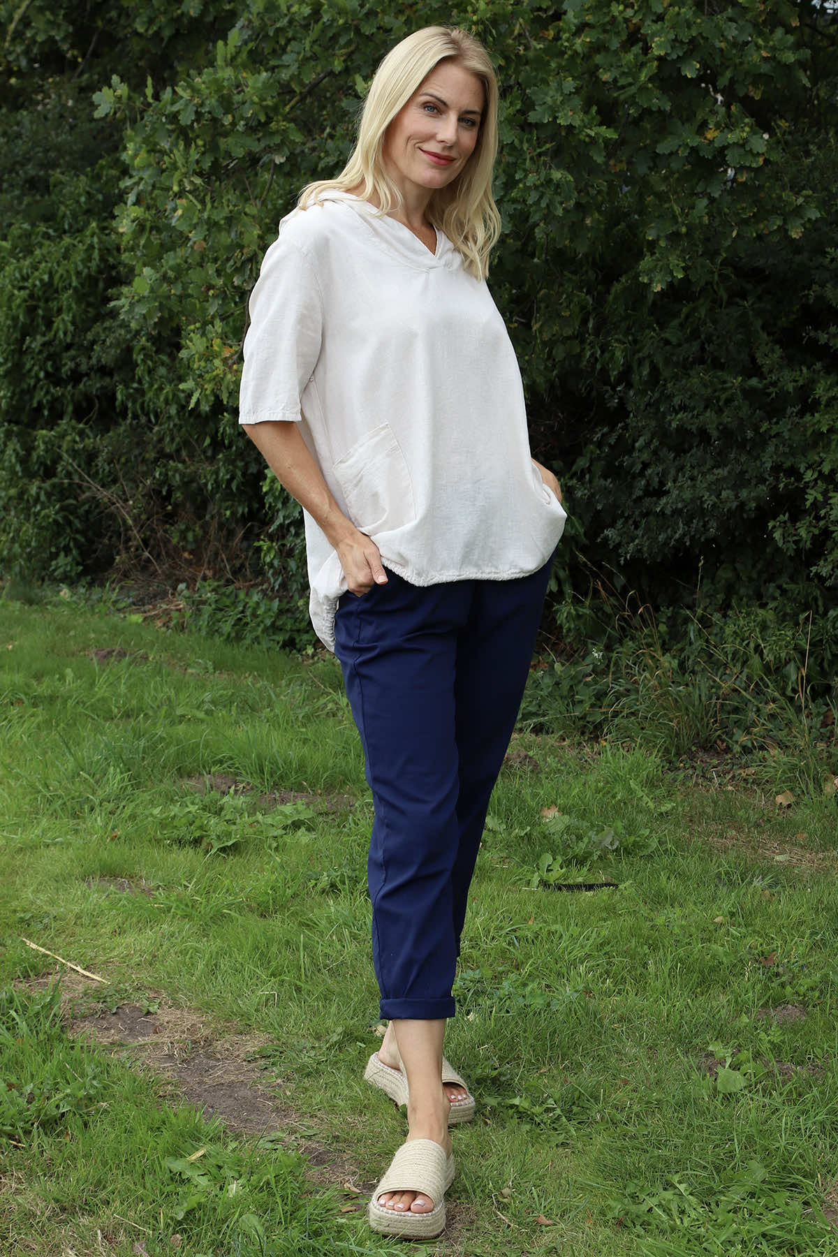 Linda Hooded Linen Top Stone