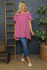 Pamber Ditsy Print Tunic Fuchsia Fuchsia - Pamber Ditsy Print Tunic Fuchsia