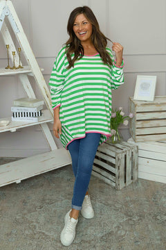 Ariella Stripe Top Green