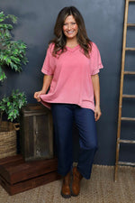 Luisa Washed V-Neck Cotton Top Red Red - Luisa Washed V-Neck Cotton Top Red