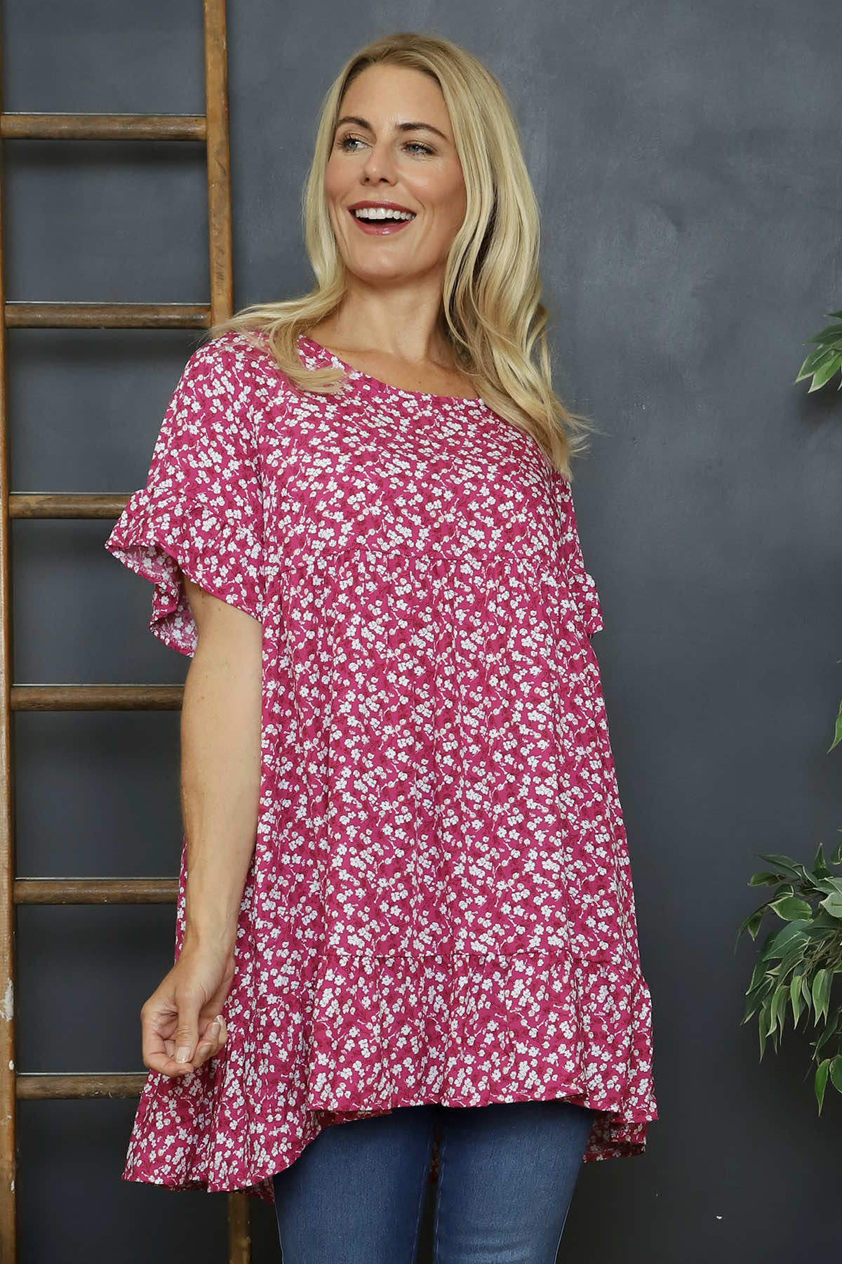 Pamber Ditsy Print Tunic Fuchsia