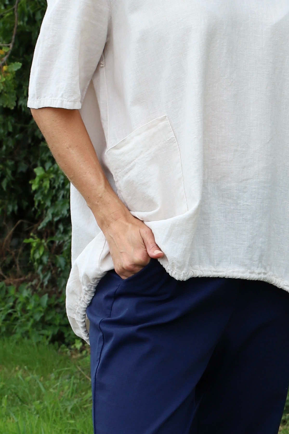 Linda Hooded Linen Top Stone