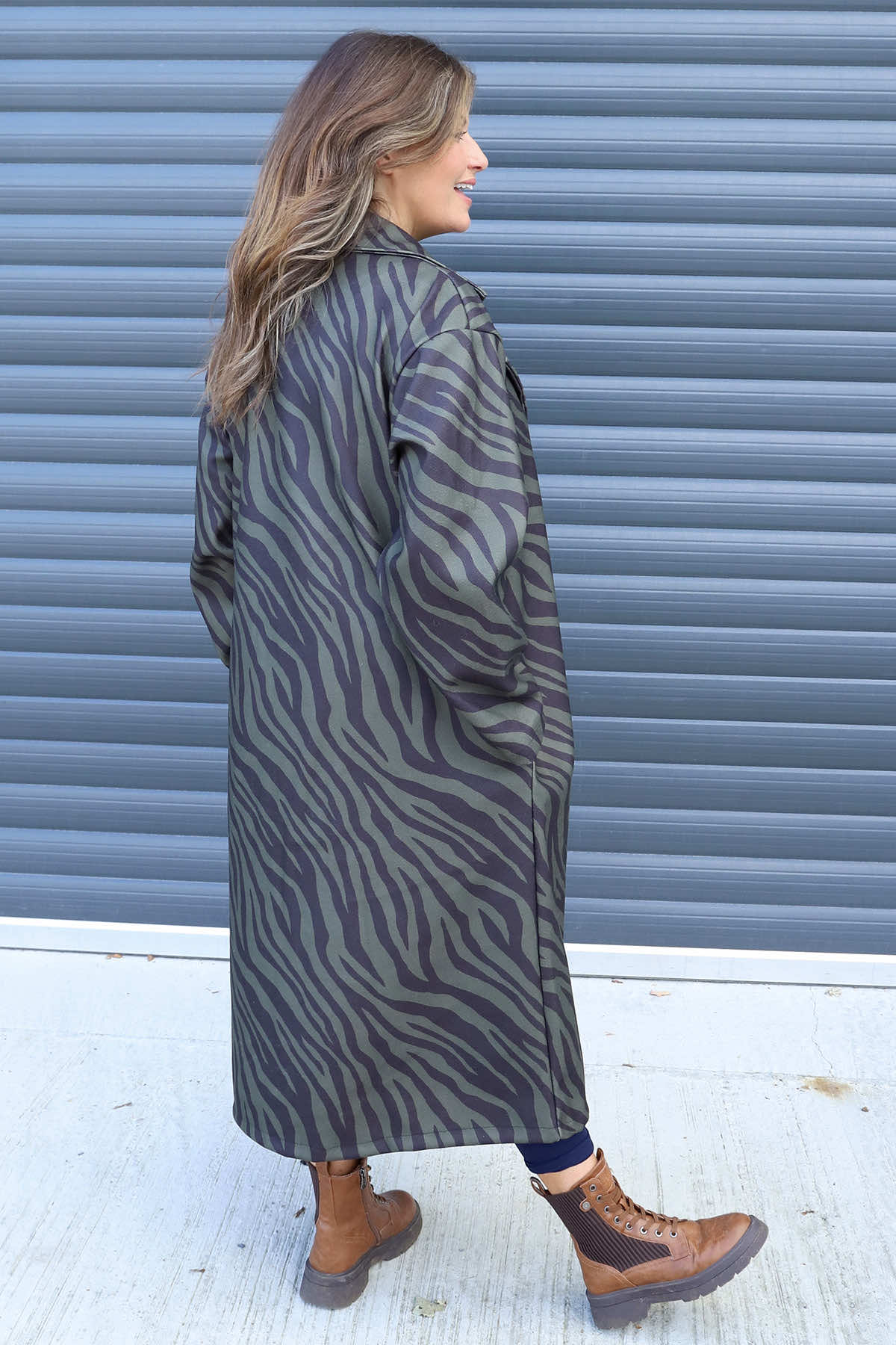 Jenna Zebra Print Coat Khaki