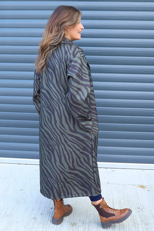 Jenna Zebra Print Coat Khaki - Image 4