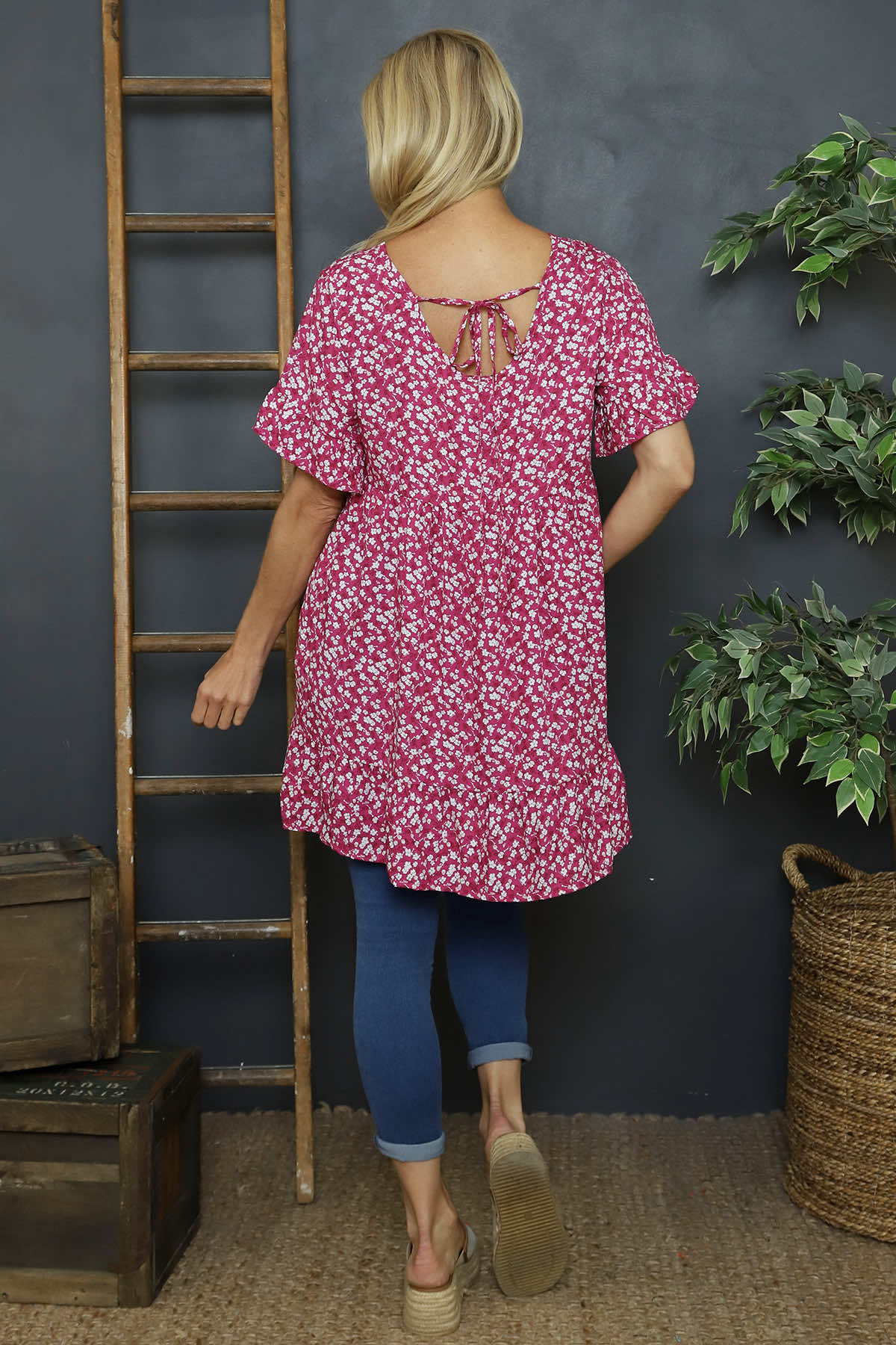Pamber Ditsy Print Tunic Fuchsia