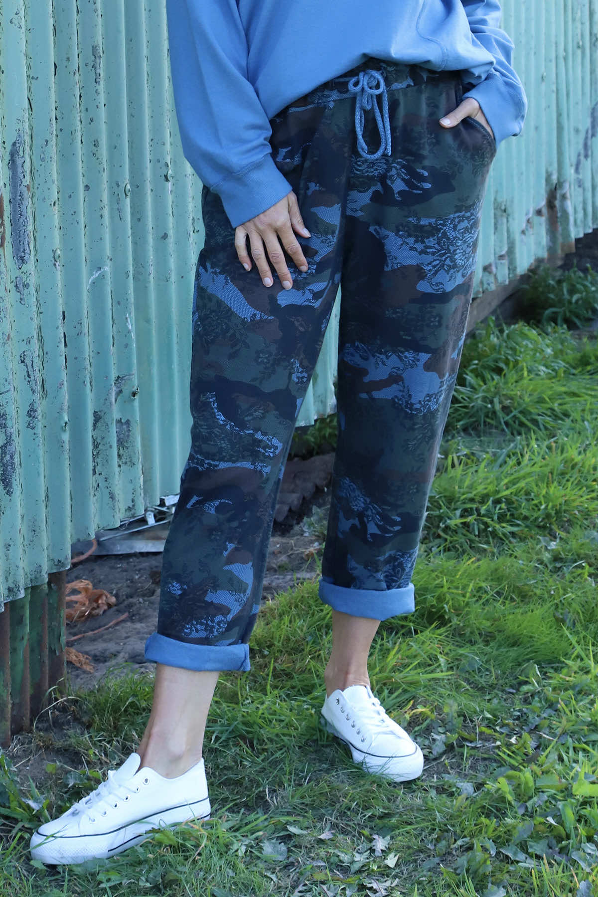 Jemima Print Cotton Joggers Blue