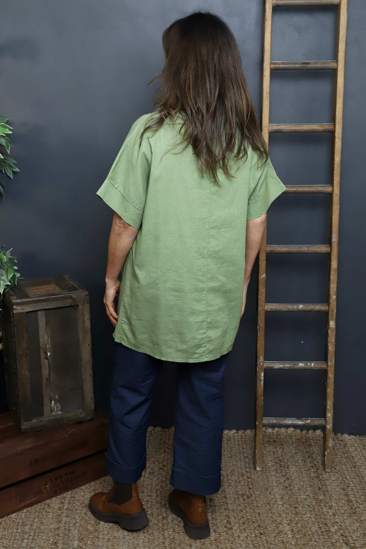 Baines Linen Top Green