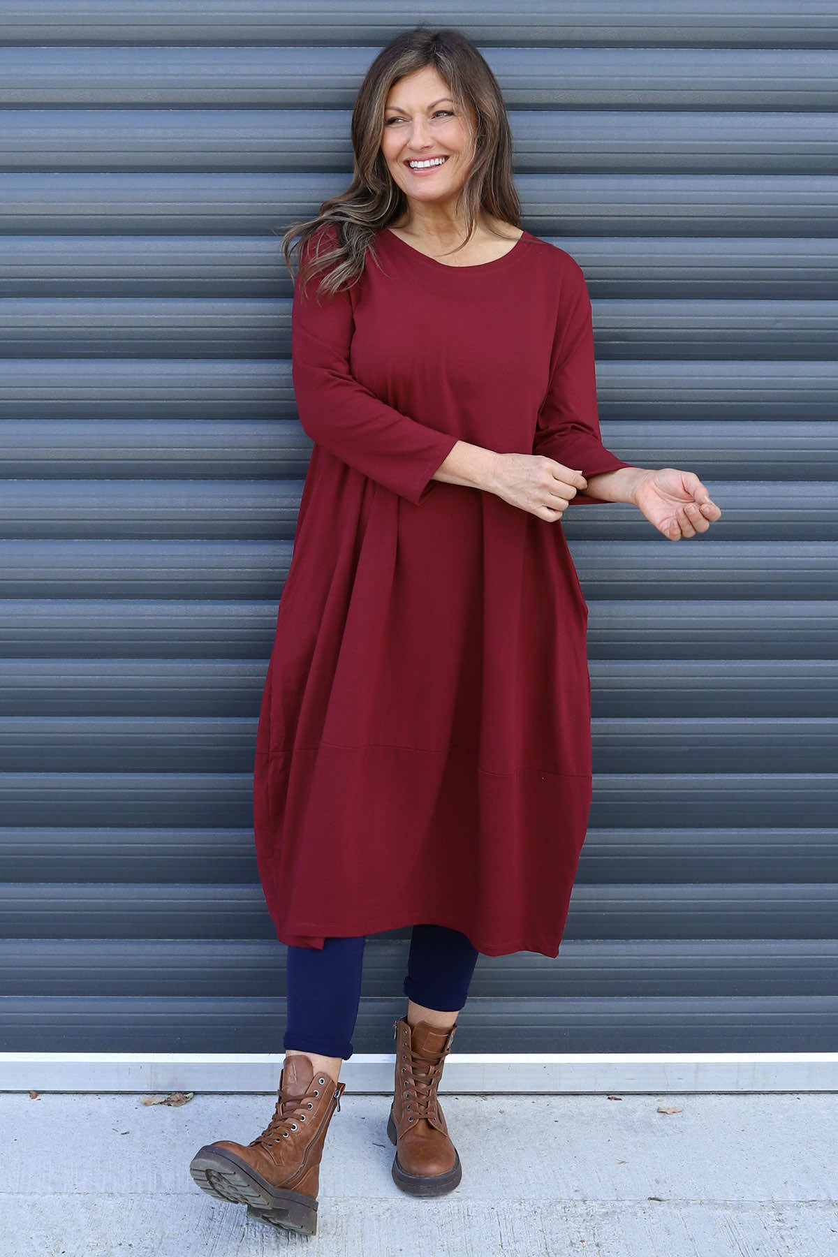 Ramsgate Long Sleeve Cotton Dress Wine