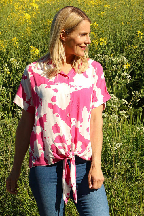 Edna Print Tie Shirt Fuchsia - Image 3