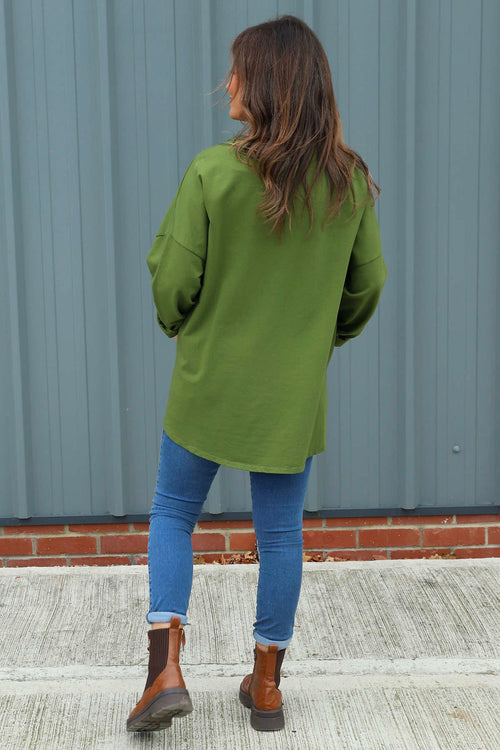 Samantha Pocket Cotton Top Olive - Image 4