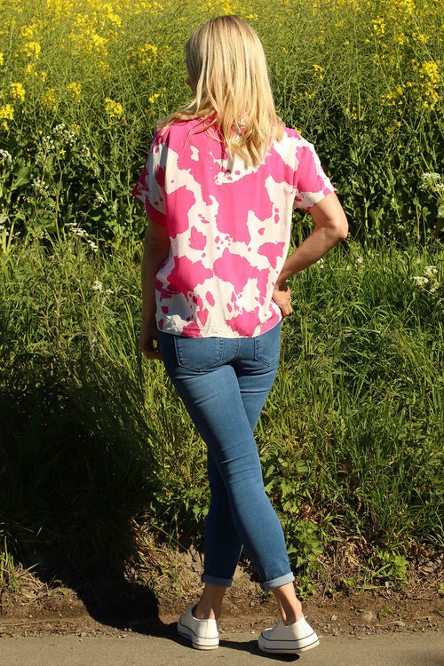 Edna Print Tie Shirt Fuchsia - Image 4