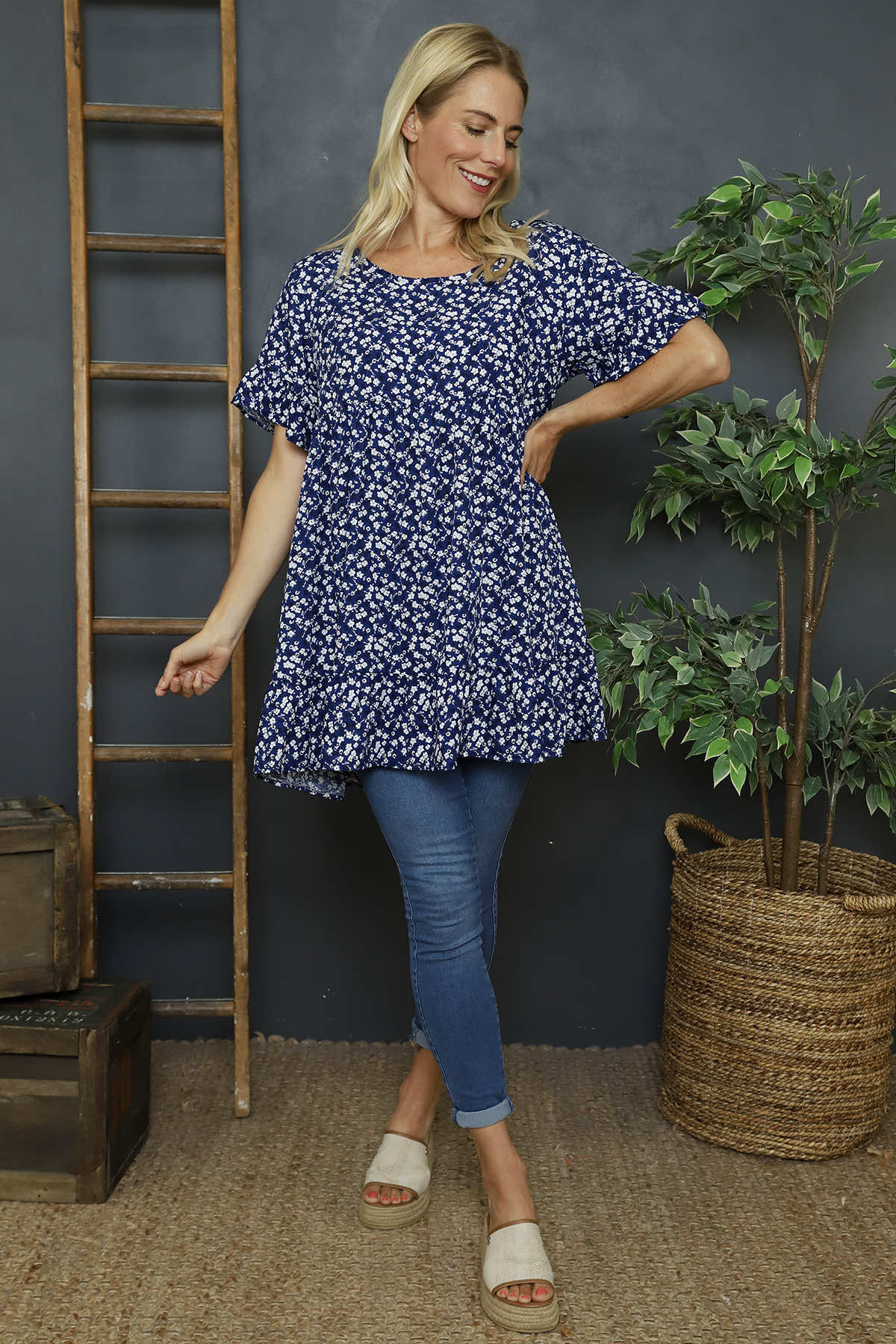 Pamber Ditsy Print Tunic Navy