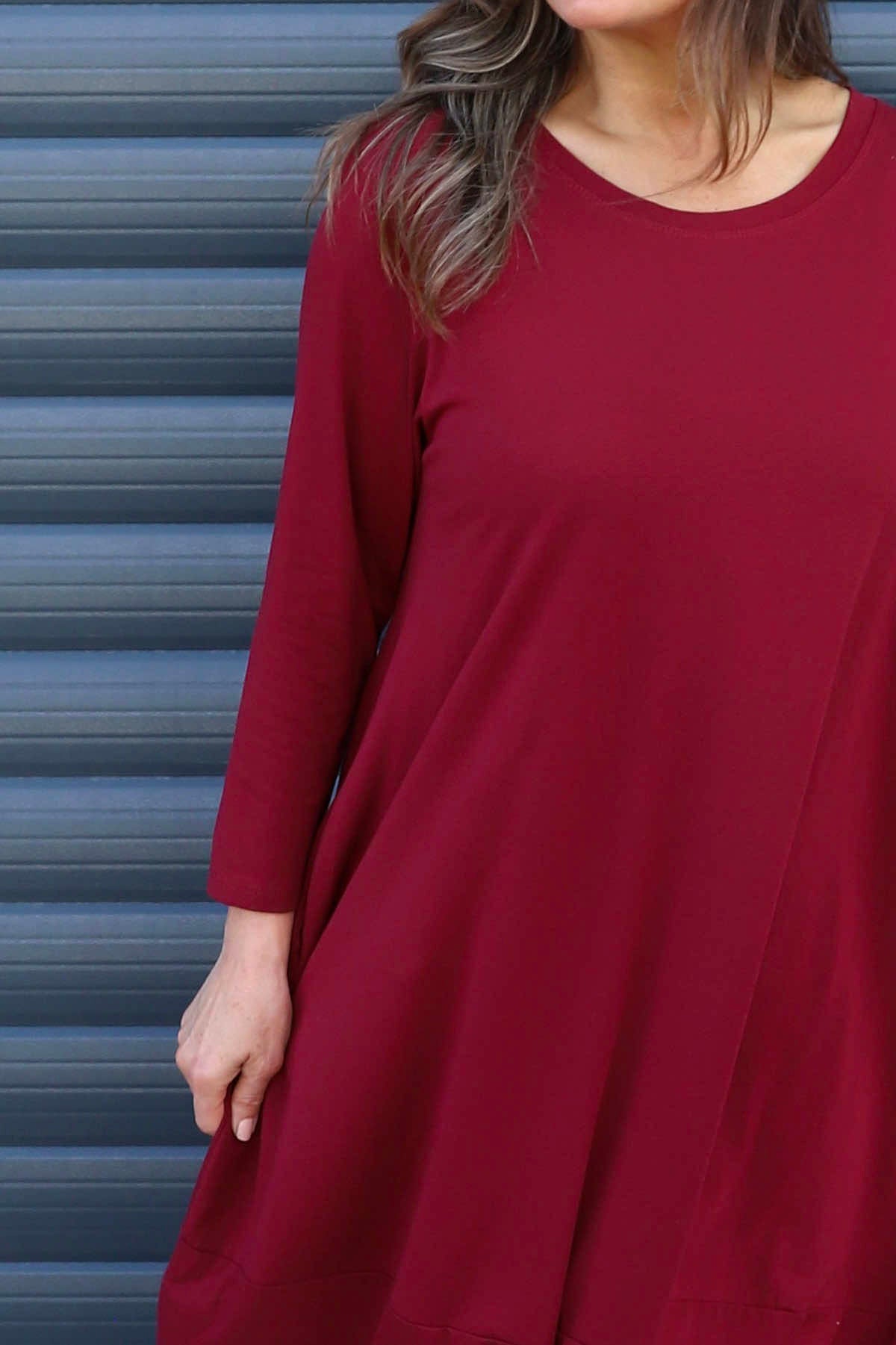 Ramsgate Long Sleeve Cotton Dress Wine