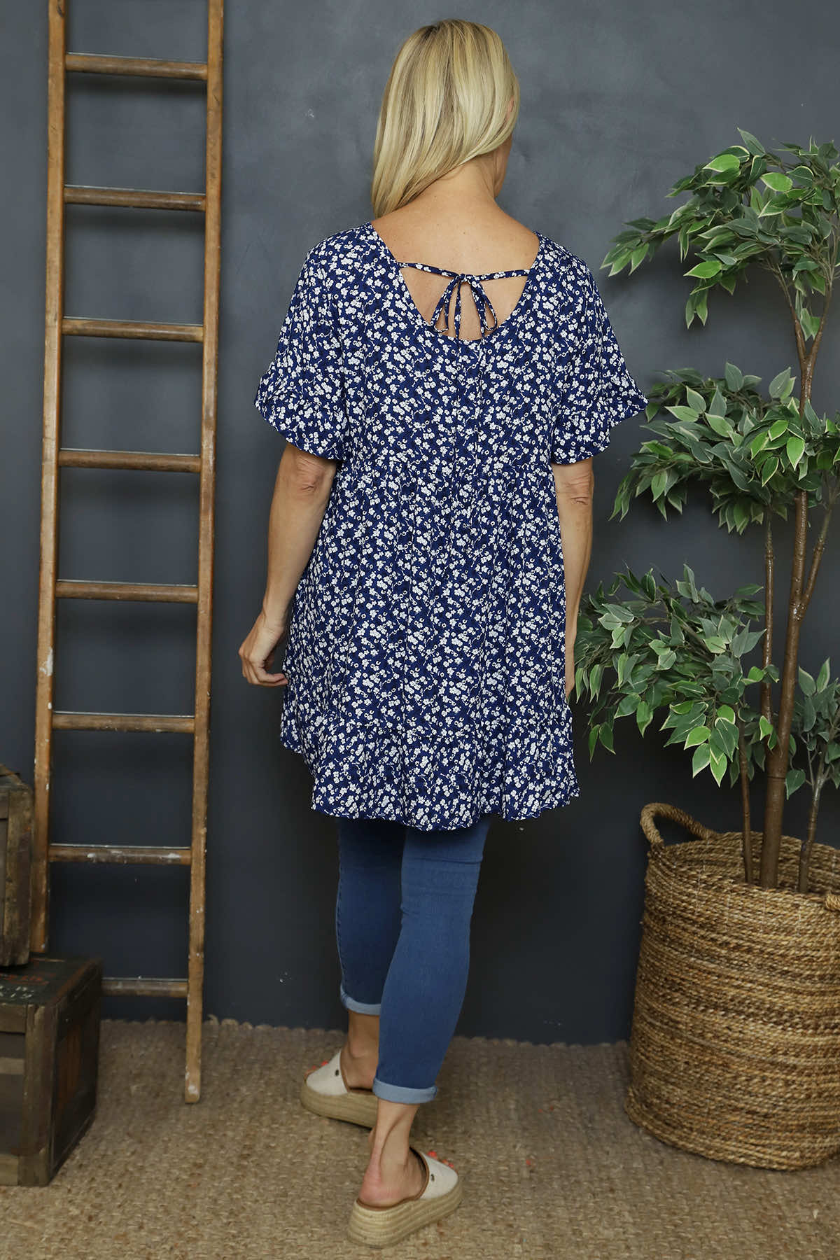 Pamber Ditsy Print Tunic Navy