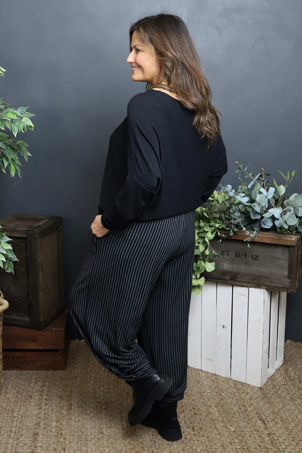 Jacinda Stripe Cotton Trousers Charcoal