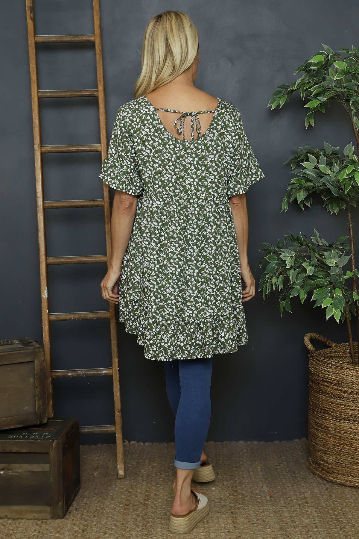 Pamber Ditsy Print Tunic Khaki