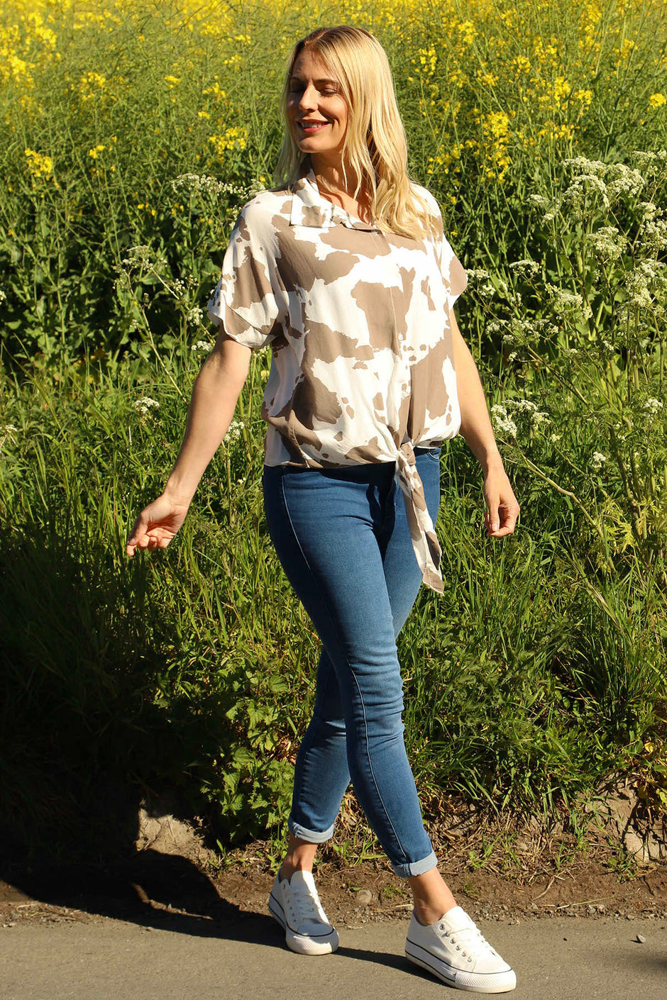 Edna Print Tie Shirt Mocha