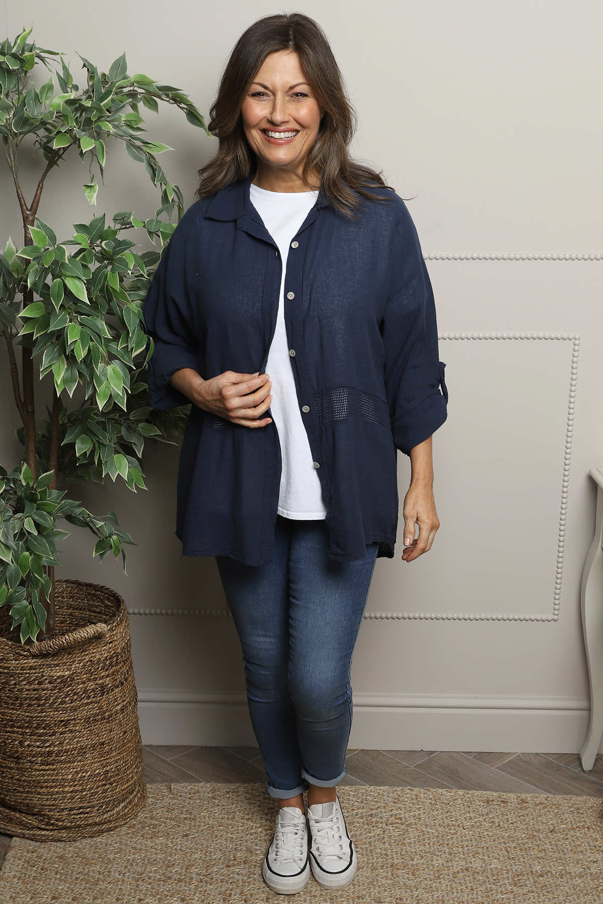 Anisha Cotton Shirt Navy