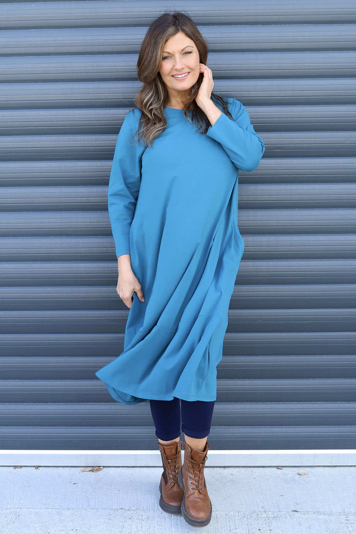 Ramsgate Long Sleeve Cotton Dress Teal