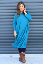 Ramsgate Long Sleeve Cotton Dress Teal Teal - Ramsgate Long Sleeve Cotton Dress Teal