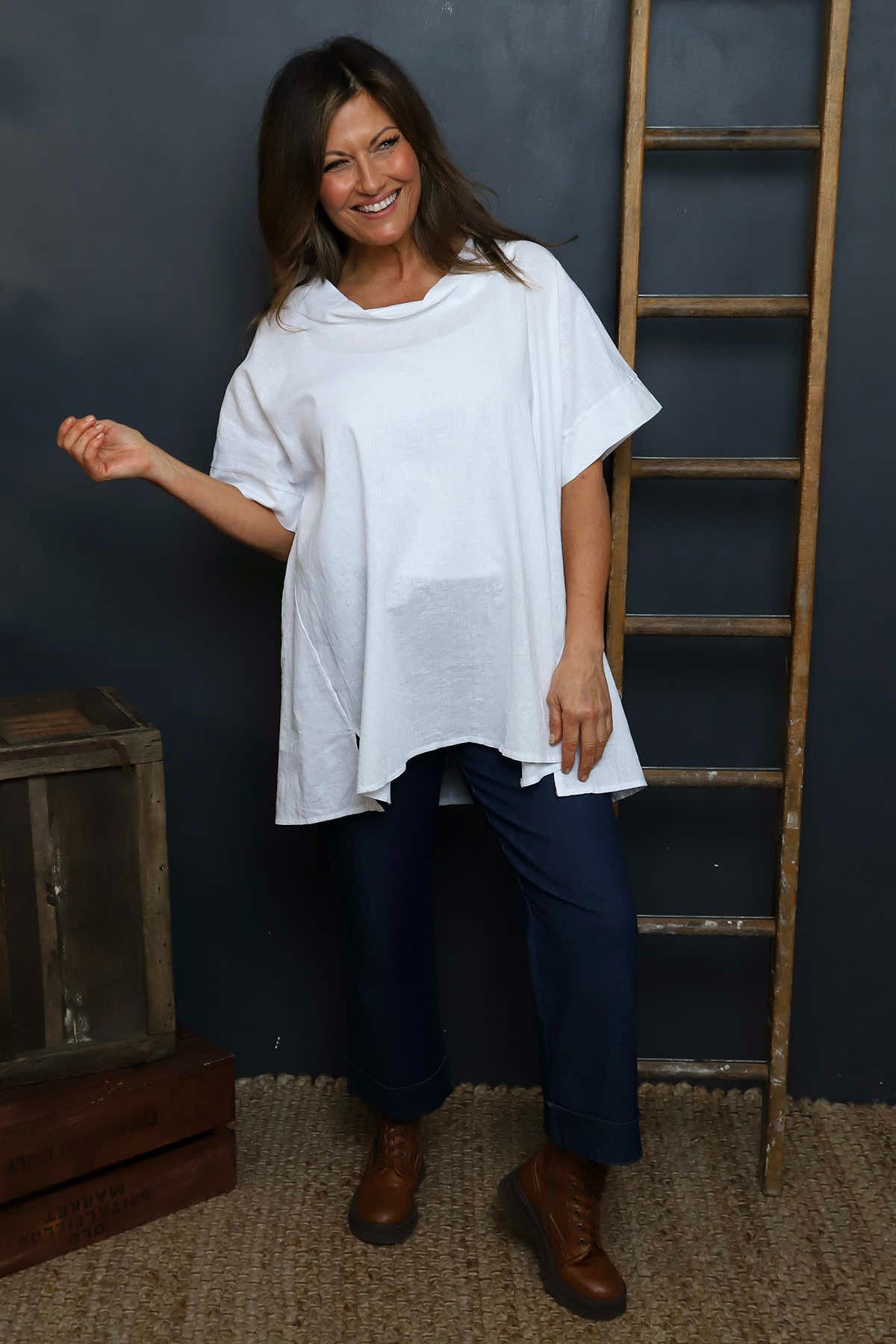 Baines Linen Top White