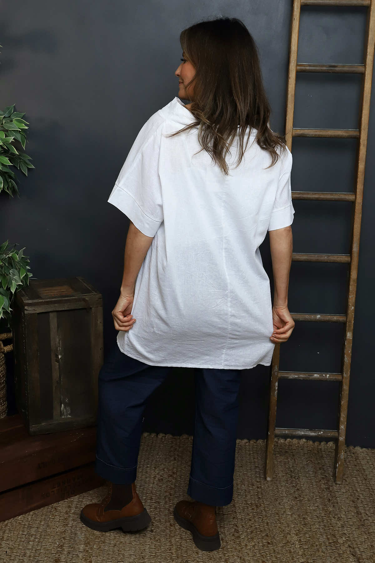 Baines Linen Top White