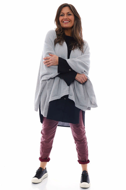 Henna Knitted Button Poncho Grey - Image 4