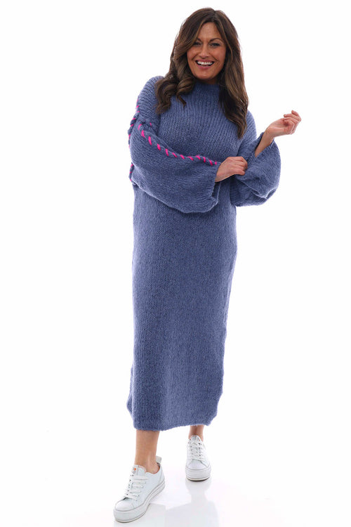Roxanne Stitch Detail Knitted Dress Denim Blue - Image 4