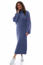 Roxanne Stitch Detail Knitted Dress Denim Blue Denim Blue - Roxanne Stitch Detail Knitted Dress Denim Blue