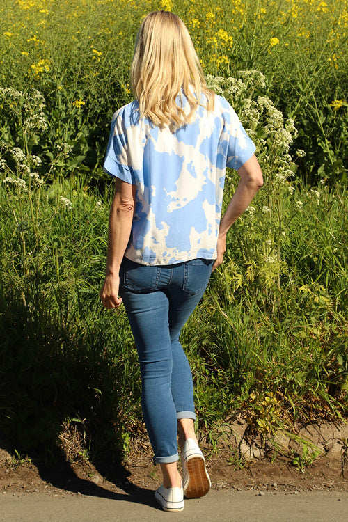 Edna Print Tie Shirt Powder Blue - Image 4