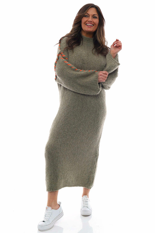 Roxanne Stitch Detail Knitted Dress Khaki - Image 4