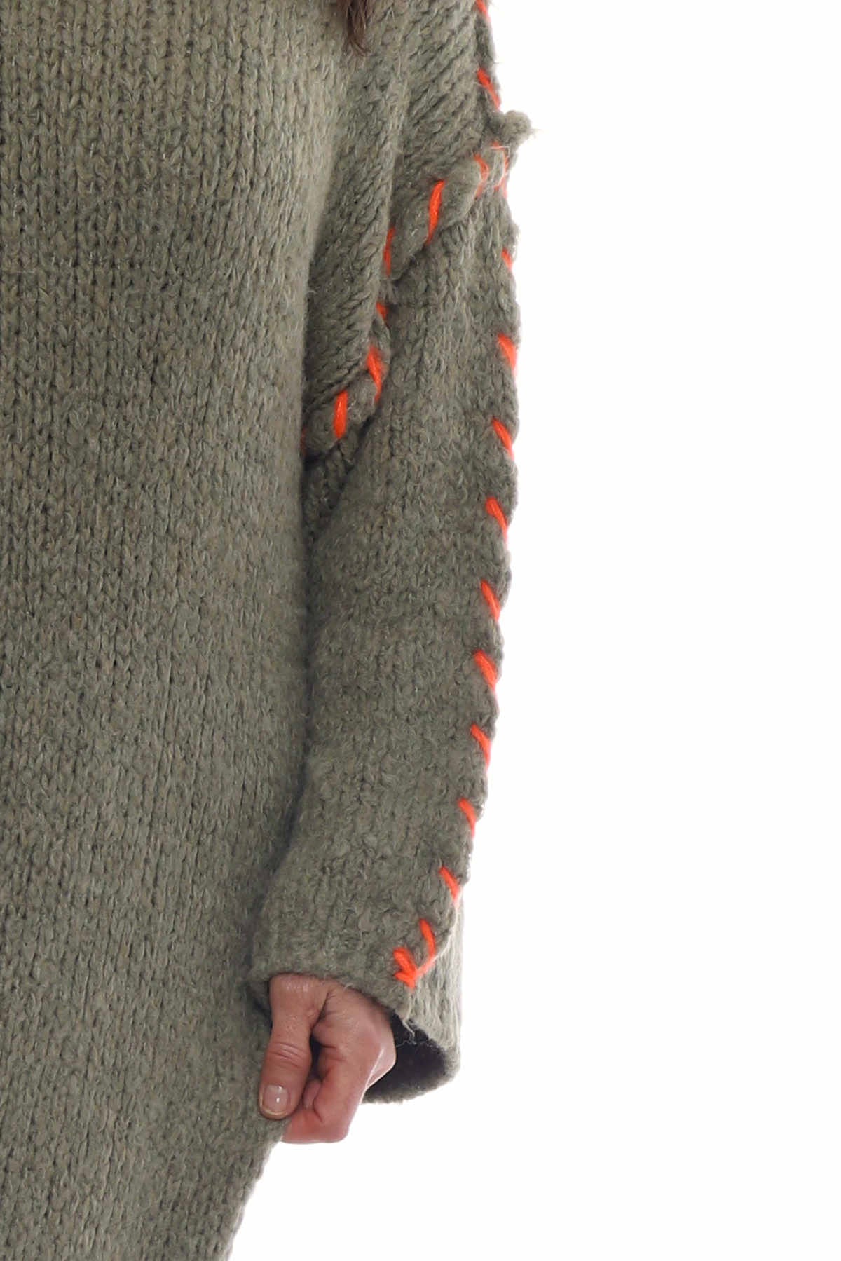 Roxanne Stitch Detail Knitted Dress Khaki