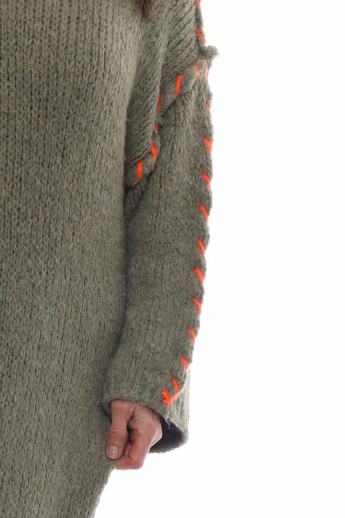 Roxanne Stitch Detail Knitted Dress Khaki - Image 3
