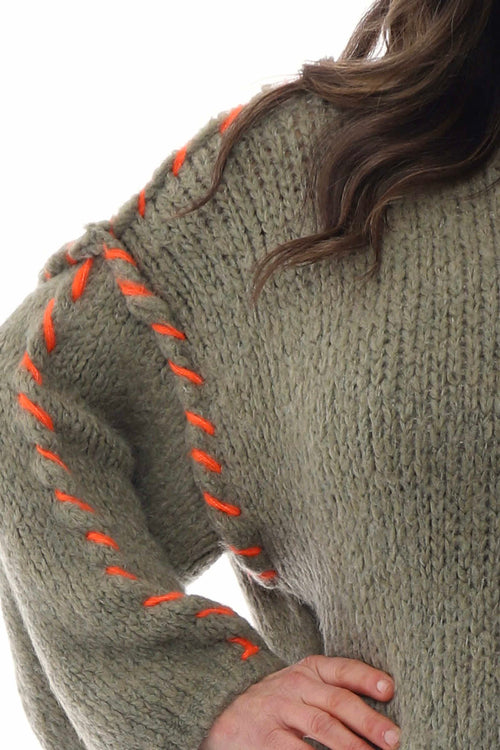 Roxanne Stitch Detail Knitted Dress Khaki - Image 2