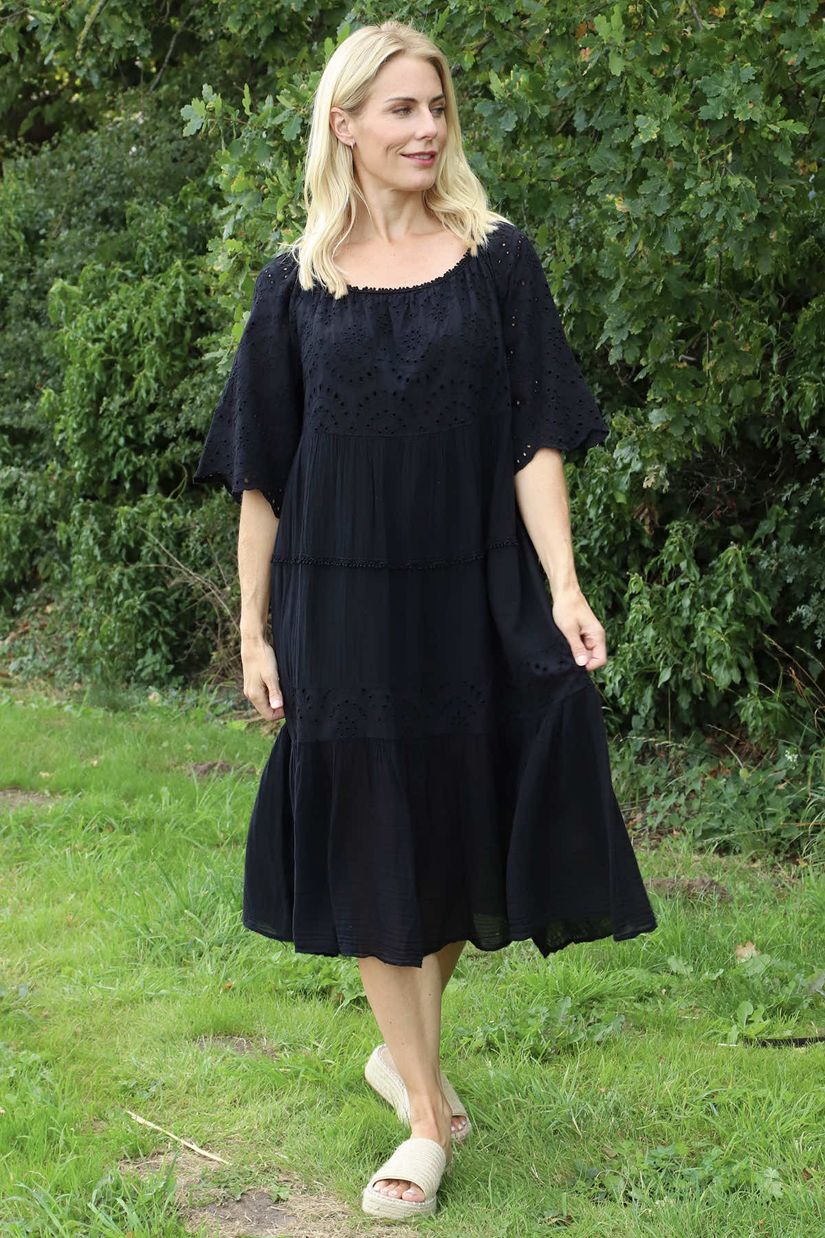 Nadia Broderie Anglaise Cotton Dress Black