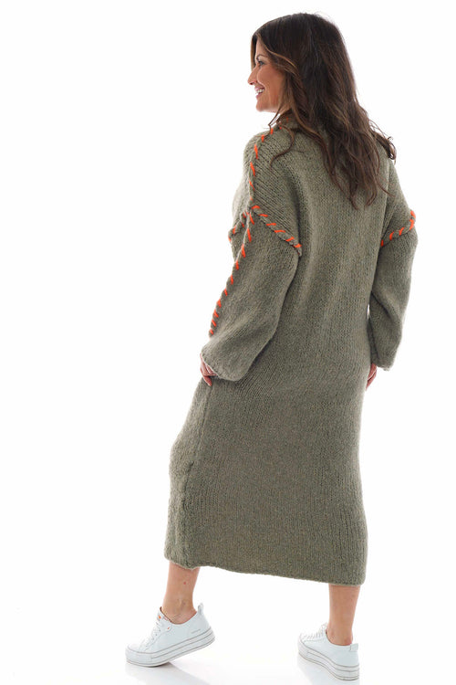 Roxanne Stitch Detail Knitted Dress Khaki - Image 5